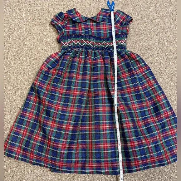 Laura Ashley: Girls.Navy / Green / Red Smocked Plaid Holiday Dress, Size 3T - Picture 6 of 12